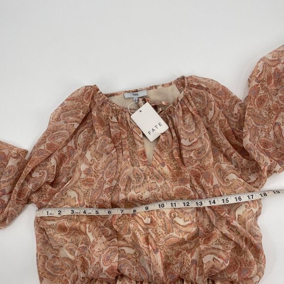 NWT FATE Paisley Tan Peasant Blouse Womens Size Small Cottagecore Ruffle Boho - Picture 5 of 8